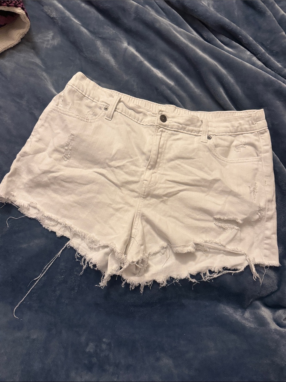 aerie White Distressed Denim Jean Shorts